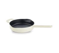 Fissler Moments Collection Sartén de hierro fundido esmaltado de 24 cm de diámetro, antiadherente, de borde alto, con vertedores, lazo para colgar, libre de PFAS/PTFE, inducción, color blanco marfil