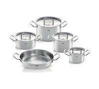 Fissler Original-Profi Collection Juego de ollas de acero inoxidable, 5 piezas, 3 ollas y 1 cacerola con tapa de metal, 1 sartén de servir, inducción