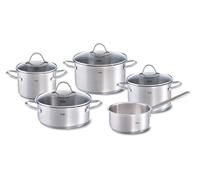 Fissler Palermo - Juego de 5 cacerolas de acero inoxidable con tapa de cristal (3 ollas, 1 cacerola y 1 cacerola) - Inducción