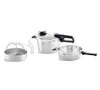 Fissler Vitavit Premium, Juego de ollas a presión, 4 piezas, olla a presión de 4,5 L y de 2,5 L, ambas con un diámetro de 22 cm, incluye tapa de metal, accesorio de cocción al vapor, inducción
