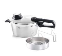Fissler Vitavit Premium Olla a presión de 3,5 L y 22 cm de diámetro, acero inoxidable, 4 niveles de cocción, incluye accesorio de cocción al vapor, inducción