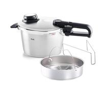 Fissler Vitavit Premium Olla a presión de 4,5 L y 22 cm de diámetro, acero inoxidable, 4 niveles de cocción, incluye accesorio de cocción al vapor, inducción