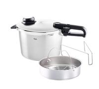 Fissler Vitavit Premium Olla a presión de 8 L y 26 cm de diámetro, acero inoxidable, 4 niveles de cocción, incluye accesorio de cocción al vapor, inducción
