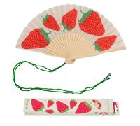 Fisura - Abanico Original con Estampado de Fresas. Abanico de Madera Moderno y Colorido. Ventilador de Mano Rojo. Colgador Incluido. Idea de Regalo Divertido. 42,5 x 23 cm