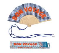Fisura - Abanico Original con Mensaje “Bon Voyage”. Abanico de Madera Moderno y Colorido. Ventilador de Mano Estampado Pata de Gallo. Colgador Incluido. Idea de Regalo Divertida. 42,5 x 23 cm