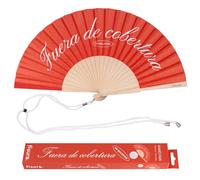Fisura - Abanico original con mensaje “fuera de cobertura” Abanico de madera moderno y colorido. Ventilador de mano rojo. Colgador incluido. Medidas: 42,5 x 23 cm