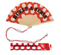 Fisura - Abanico Original con Mensaje “Huele a Feria”. Abanico para la Feria de Madera. Ventilador de Mano Rojo. Colgador Incluido. Idea de Regalo Divertida. 42,5 x 23 cm