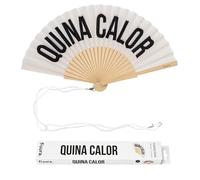Fisura - Abanico Original con Mensaje “Quina Calor”. Abanico de Madera Moderno y Colorido. Ventilador de Mano Blanco. Colgador Incluido. Idea de Regalo Divertida. 42,5 x 23 cm