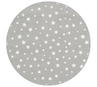 Fisura Alfombra Gris con Estrellas Blancas. Alfombra Redonda de 100 cm de diámetro. Alfombra Infantil con Estampado. Alfombra de Polipropileno de 100 cm x 100 cm.