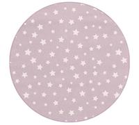 Fisura Alfombra Rosa con Estrellas Grises. Alfombra Redonda de 100 cm de diámetro. Alfombra Infantil con Estampado. Alfombra de Polipropileno de 100 cm x 100 cm.