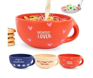 Fisura - Bol desayuno original “breakfast lover”. Tazas desayuno roja de 490 ml. Taza de café grande. Bowl de cerámica para café. Cuenco para muesli. 16,5 cm x 7,5 cm