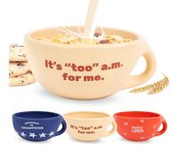 Fisura - Bol desayuno original “It’s too a.m”. Tazas desayuno beige de 490 ml. Taza de café grande. Bowl de cerámica para café. Cuenco para muesli. 16,5 cm x 7,5 cm