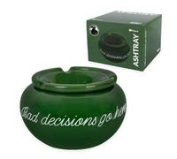 Fisura - Cenicero de viento con mensaje “bad decisions go here”. Cenicero original de cerámica con tapa. Cenicero de mesa para comedor, cocina o habitación. 11,5 cm x 7,5 cm