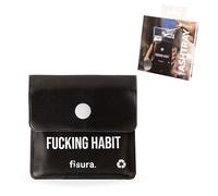 Fisura - Cenicero portátil de bolsillo “F*cking habit”. Cenicero para coche, aire libre y de viaje. Bolsa para ceniza original. Reutilizable. 8 x 8 cm