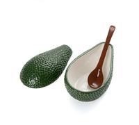 Fisura - Cuenco para guacamole con cuchara. Bowl original con forma de aguacate. Bol de porcelana para guacamole. Cuenco aperitivos verde. 18 x 10 cm.