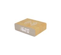 Fisura - Despertador cargador inalámbrico. Reloj con luz de LED nocturna regulable. Despertador con cable USB. Medidas : 10,5 x 8 centímetros. Marrón
