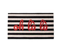 Fisura - Felpudo Entrada casa “oh là là” de Coco con Base Antideslizante de PVC. Felpudo de Rayas Blanco y Negro Original Pintado a Mano. Medidas : 70 cm x 40 cm