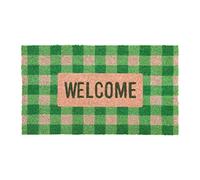 FISURA - Felpudo Entrada casa “Welcome” de Coco con Base Antideslizante de PVC. Felpudo con Estampado Vichy Pintado a Mano. Medidas: 70 cm x 40 cm. Color: Verde y Blanco.