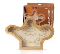 Fisura - Hucha de Madera Infantil con Forma lámpara mágica. Hucha Transparente Original para Monedas y Billetes. Madera y metacrilato. Regalo Infantil Original. 25 cm x 15 cm