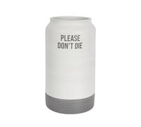 Fisura - Jarrón Decorativo Moderno “Please Don’t Die”. Jarrón para Flores con Mensaje. Jarrón de cerámica Blanco y Gris. Jarrón Original. 25,2 cm x 15,3 cm.