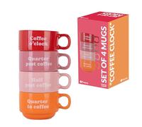 Fisura - Juego de tazas originales “coffee clock ”.Tazas blancas con frases. Tazas originales con mensaje para regalar. Juego 4 tazas de cerámica graciosas
