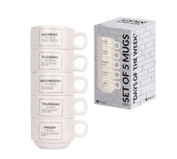 Fisura - Juego de tazas originales “days of the week ”.Tazas blancas con frases. Tazas originales con mensaje para regalar. Juego 5 tazas de cerámica graciosas
