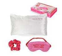Fisura - Kit de dormir “Better late”. Incluye: Funda de almohada de satén 50x70 cm, coletero suave de satén y antifaz de dormir. Regalo original para mujer