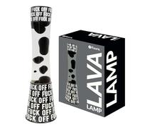 Fisura - Lámpara de lava "f*ck off". Base negra con mensaje, líquido transparente y lava negra. Lámpara efecto relajante. Con bombilla de repuesto. 11 cm x 11cm x 39,5 cm.