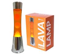 Fisura - Lámpara de lava naranja. Base plateada cromada, líquido y lava naranja. Lámpara efecto relajante. Con bombilla de repuesto. 11 cm x 11cm x 39,5 cm.…