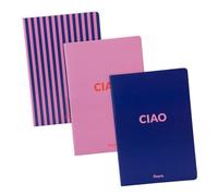 Fisura - Pack de cuadernos A5 original “Ciao”. Pack de libretas A5 con hojas con cuadrícula, rayas y puntos. Set de notebook A5. Cuadernos de 30 páginas. Papel de 80 gr.