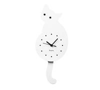 Fisura - Reloj de Gato Blanco con Cola. Reloj de Pared Original. Reloj de Pared silencioso de 46 x 8 centímetros. Madera y ABS. 1 Pila AA (no incluida)