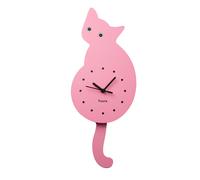 Fisura - Reloj de gato con cola. Reloj de pared original. Reloj de pared silencioso de 46 x 8 centímetros. Reloj de péndulo de madera y ABS. 1 Pila AA (no incluida). Variedad de modelos. Rosa
