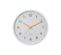 Fisura - Reloj de Pared Original Blanco. Reloj de Cocina Moderno. Reloj de Pared con números Multicolor. 30 centímetros de diámetro. ABS y Cristal. 1 Pila AA
