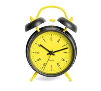 Fisura - Reloj despertador analógico negro y amarillo sin tictac despertador LED luz nocturna despertador con mensaje 11,7 x 5,5 x 16. Metal