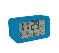 Fisura - Reloj Despertador Digital Azul Led. Reloj indicador de Fecha y Temperatura. 2 alarmas. Botón Snooze. 2 Pilas AAA. Goma ABS. Medidas :12x5,5x7
