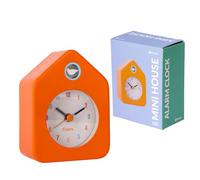 Fisura - Reloj Despertador Mini casita Naranja. Reloj Despertador analógico sin Tic-TAC. Alarma pequeña Original. 9,7 cm x 7,3 cm x 4,5 cm. 1 Pila AA