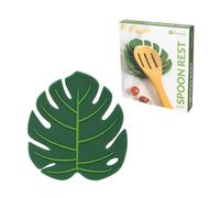 FISURA - Reposa cucharas original con forma de hoja “monstera deliciosa”. Reposa cucharas de silicona. Soporte para utensilios verde. 11,5 x 11,5 centímetros.