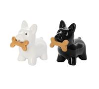 Fisura - Salero y pimentero original Set de sal y pimienta para la mesa con forma divertida Juego de salero y pimentero de cerámica. Salero de mesa (Perros, blanco y negro)