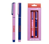 Fisura - Set de 2 bolis negros “Ciao”. Pack de 2 bolígrafos originales con tinta negra. Bolis originales de metal con tapa. Bolígrafos de cuerpo metálico con tinta negra. Regalo original.