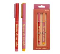 Fisura - Set de 2 bolis negros “No me da la vida”. Pack de 2 bolígrafos originales con tinta negra. Bolis de metal con tapa. Bolígrafos de cuerpo metálico con tinta negra. Regalo original.