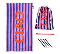 Fisura - Toalla de Playa Grande de Rayas Azules y Rosas con Mensaje “Ciao”. Toalla de Microfibra Ligera para Piscina, Playa, Camping o Picnic. Anti Arena. Secado rápido. Regalo Original. 180 x 100 cm