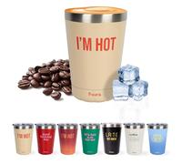 FISURA - Vaso termo original “I’m hot”. Vaso termo café para llevar beige. Taza de café 310 ml. Taza térmica acero inoxidable. Libre de BPA. Taza coche.