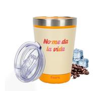 Fisura - Vaso termo original “No me da la vida”. Vaso termo para llevar naranja. Taza de café 310 ml. Taza térmica acero inoxidable para coche. Libre de BPA. Regalo divertido.