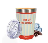 Fisura - Vaso termo original “Out of the office”. Vaso termo para llevar azul y beige. Taza de café 310 ml. Taza térmica acero inoxidable para coche. Libre de BPA. Regalo divertido.