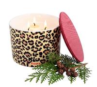 Fisura - Vela aromática original en recipiente de cerámica “leopardo”. Vela de soja con aroma de bálsamo y cedro. Con caja de regalo. 24 horas de duración. 830 gramos. Regalo original.