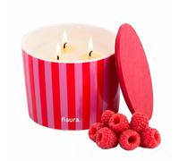 Fisura - Vela aromática original en recipiente de cerámica “rayas”. Vela de soja con aroma de frambuesa. Con caja de regalo. 24 horas de duración. 830 gramos. Regalo original.