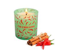 Fisura - Vela aromática original “I’m chilling” en vaso. Vela de soja con aroma esencia de canela y guindilla. Con caja de regalo. 40 horas de duración. 470 gramos. Regalo original.