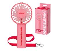 Fisura - Ventilador portátil rosa better late”. Ventilador de mano recargable con 3 velocidades y colgador. Ideal para verano, viajes y uso diario. 13,5 x 6 x 5 cm