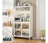 Fiutazge Mueble Auxiliar Cocina con Ruedas,Vitrina,Mueble Comedor,Moderno Armario Alto de Cocina con Puertas y Estantes Ajustables para Sala de Estar, Comedor, Entrada 66 x 36 x 160 cm Blanco