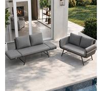 Fiutazge Set de 2 Sofá de Jardín de Rattan,2 Plazas con Reposabrazos Ajustables,Convertible en Cama de Día,Sofa Terraza Exterior con Cojines Gruesos para Balcón,Terraza y Porche,Gris